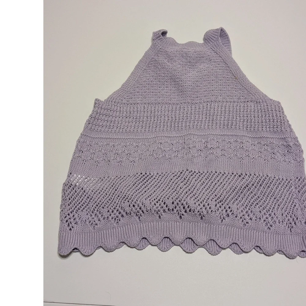 Old Navy Girls Large 10 Lavender‎ Purple Pointelle Knit Halter Tank Top Scallop